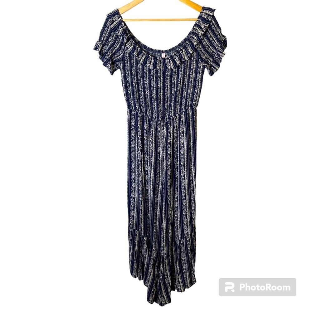 Xhilaration Ruffle Wide Leg Floral Jumpsuit Women’s Size Large Blue Liberty